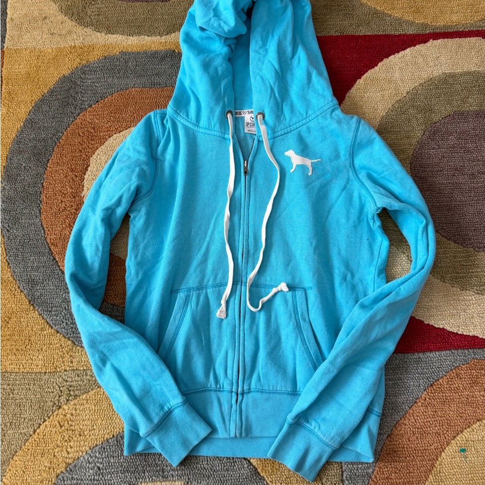 Victoria’s Secret PINK Dog Y2K Vintage Hoodie Zip Up Sweatshirt Blue Size Small